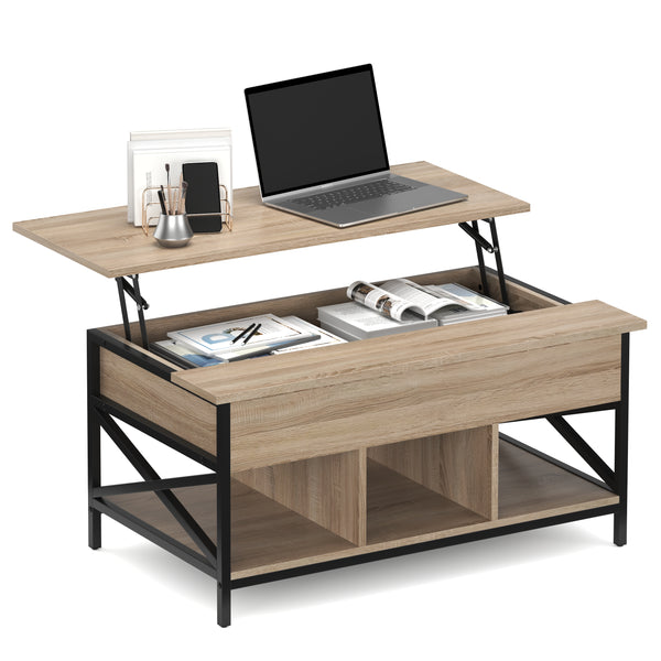 Beistelltisch WOODORA mit Stauraum 100 x 60 x 48 - 62 cm braun