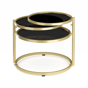 Beistelltisch mit 3 Tischplatten LOREDANA rund schwarz/gold