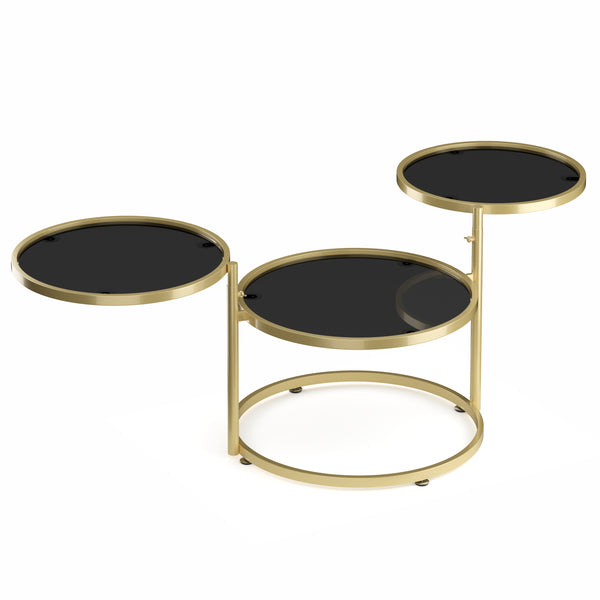 Beistelltisch mit 3 Tischplatten LOREDANA rund schwarz/gold