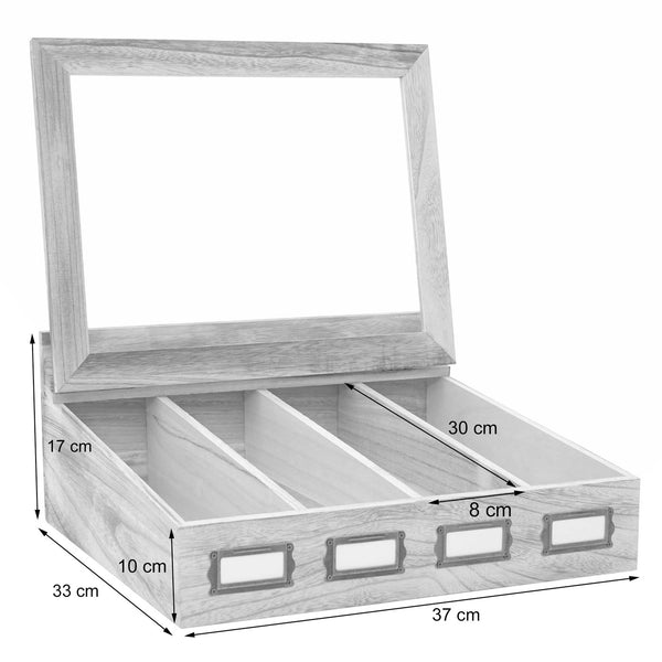 Besteckkasten Besteckkiste mit Deckel shabby ~ naturbraun