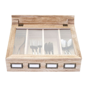 Besteckkasten Besteckkiste mit Deckel shabby ~ naturbraun