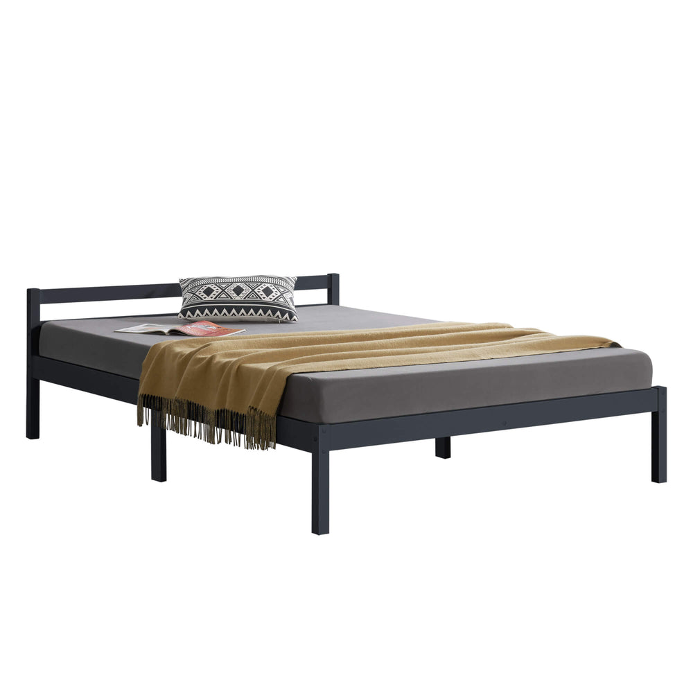 Letto matrimoniale in legno Nakkila 140x200 cm con testiera grigio