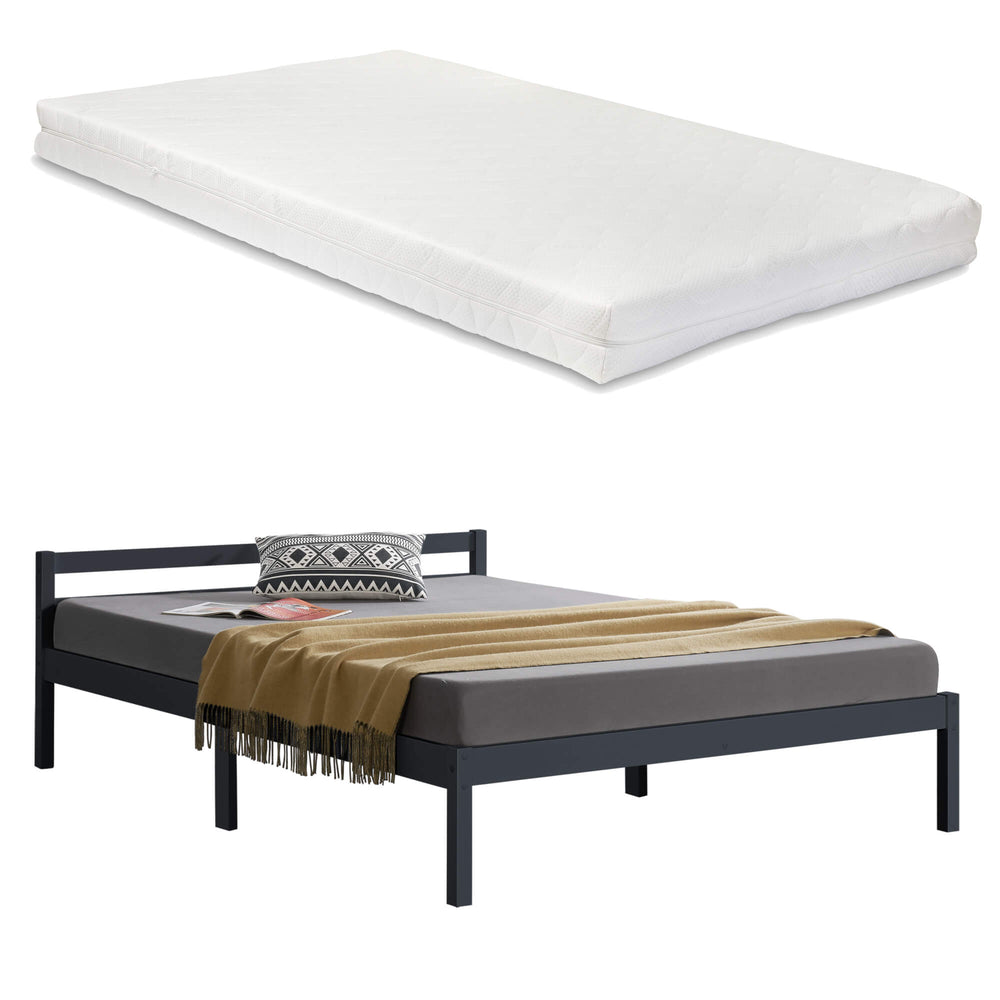 Letto in legno Nakkila 140x200 cm con materasso in schiuma fredda Grigio