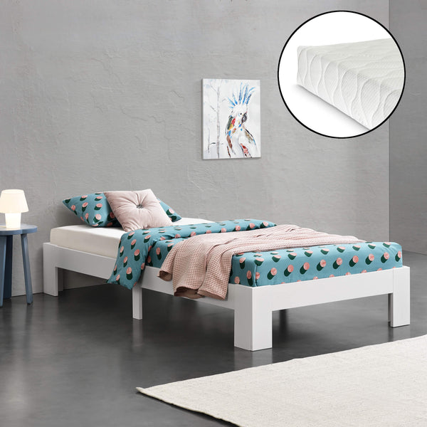 Holzbett Raisio 120x200 cm mit Kaltschaummatratze Weiss