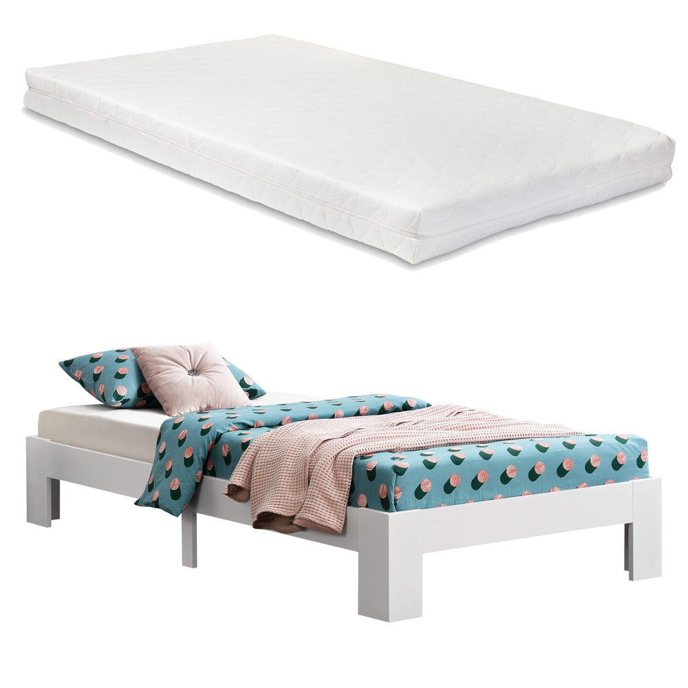 Letto in legno Raisio 120x200 cm con materasso in schiuma fredda bianca