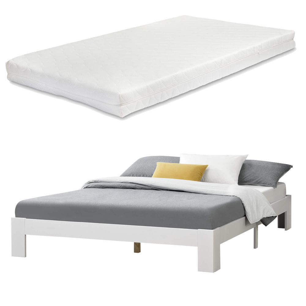 Letto in legno Raisio 140x200 cm con materasso in schiuma fredda bianca