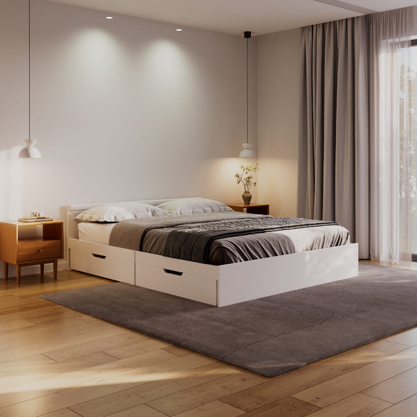 Bett Holz BELLA mit Stauraum und Schubladen 160 x 200 cm weiss