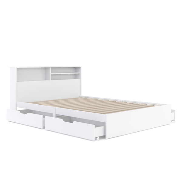 Bett Holz GENESIS mit Stauraum und Schubladen 140 x 200 cm weiss