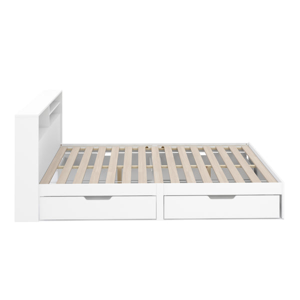 Bett Holz GENESIS mit Stauraum und Schubladen 140 x 200 cm weiss