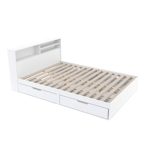 Bett Holz GENESIS mit Stauraum und Schubladen 140 x 200 cm weiss