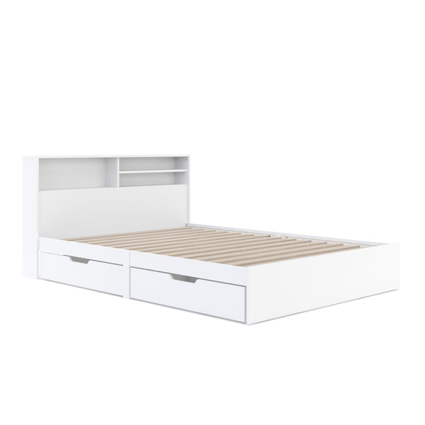 Bett Holz GENESIS mit Stauraum und Schubladen 140 x 200 cm weiss