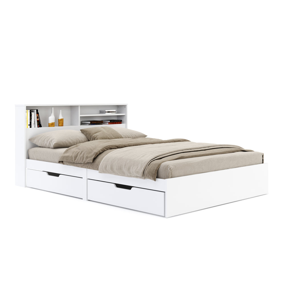 GENESIS wooden bed with storage space and drawers, 140 x 200 cm, white