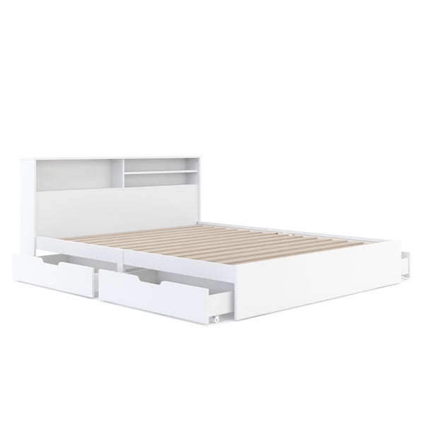 Bett Holz GENESIS mit Stauraum und Schubladen 160 x 200 cm weiss