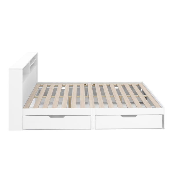 Bett Holz GENESIS mit Stauraum und Schubladen 160 x 200 cm weiss