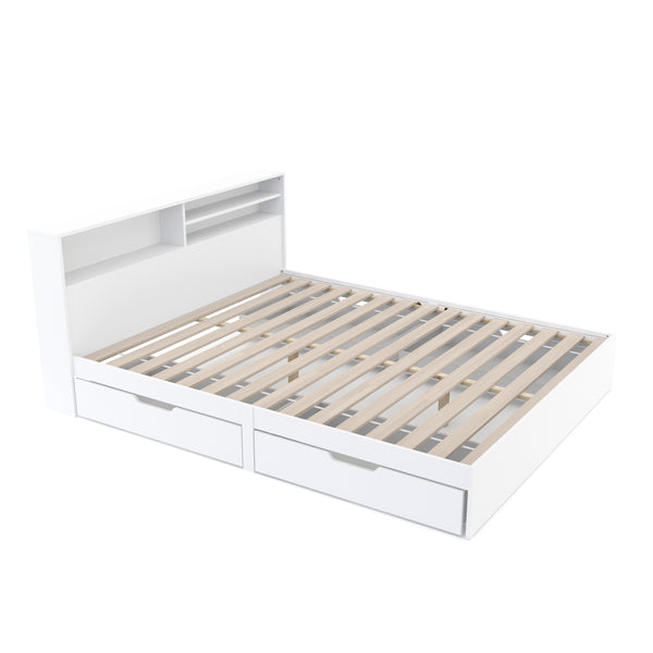 Bett Holz GENESIS mit Stauraum und Schubladen 160 x 200 cm weiss