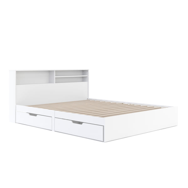 Bett Holz GENESIS mit Stauraum und Schubladen 160 x 200 cm weiss