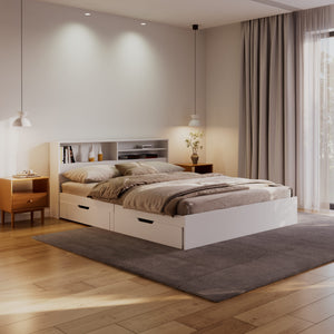 Bett Holz GENESIS mit Stauraum und Schubladen 160 x 200 cm weiss