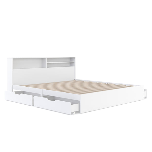 Bett Holz GENESIS mit Stauraum und Schubladen 180 x 200 cm weiss