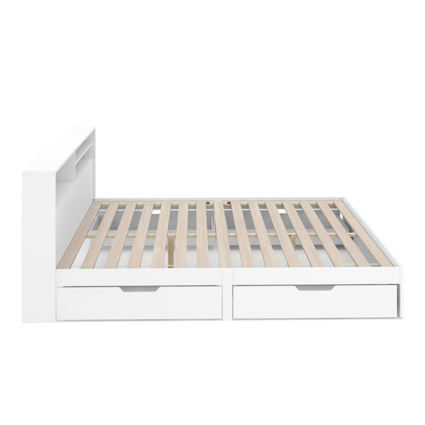 Bett Holz GENESIS mit Stauraum und Schubladen 180 x 200 cm weiss