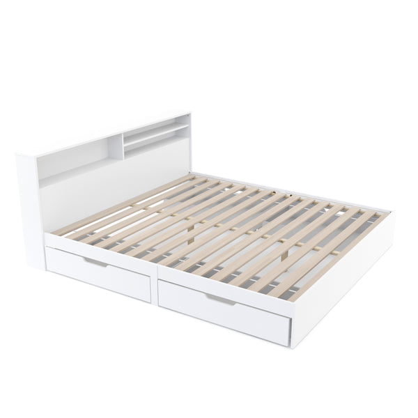 Bett Holz GENESIS mit Stauraum und Schubladen 180 x 200 cm weiss