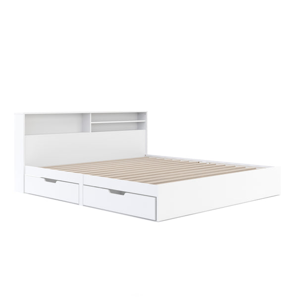 Bett Holz GENESIS mit Stauraum und Schubladen 180 x 200 cm weiss