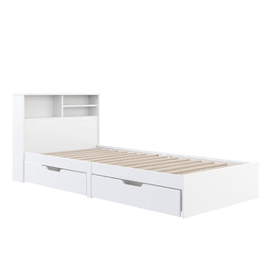 Bett Holz GENESIS mit Stauraum und Schubladen 90 x 200 cm weiss