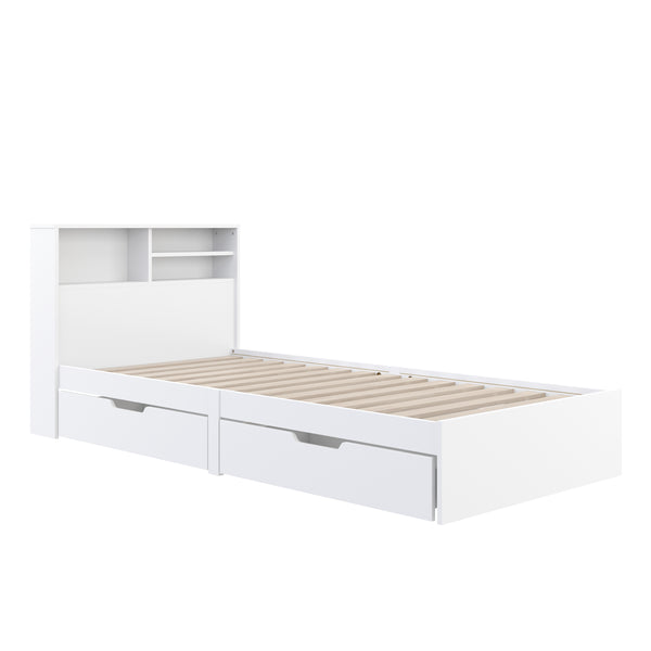 Bett Holz GENESIS mit Stauraum und Schubladen 90 x 200 cm weiss
