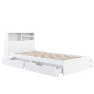 Bett Holz GENESIS mit Stauraum und Schubladen 90 x 200 cm weiss