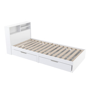 Bett Holz GENESIS mit Stauraum und Schubladen 90 x 200 cm weiss