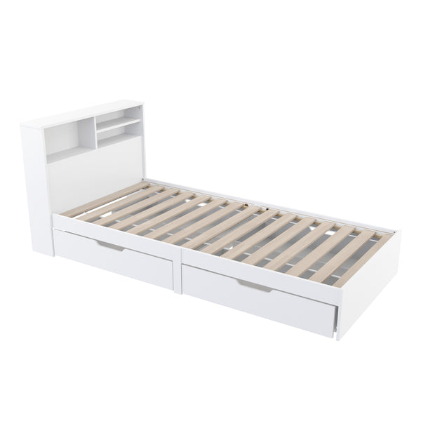 Bett Holz GENESIS mit Stauraum und Schubladen 90 x 200 cm weiss