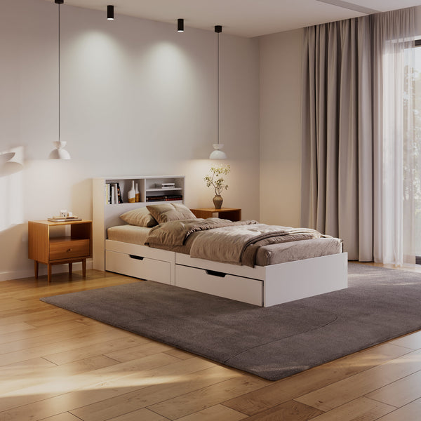 Bett Holz GENESIS mit Stauraum und Schubladen 90 x 200 cm weiss