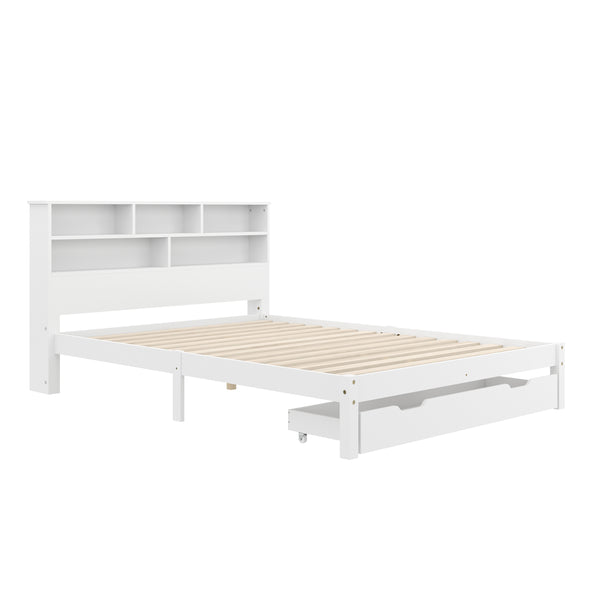 Bett Holz HALIFAX mit Stauraum und Schublade 140 x 200 cm weiss