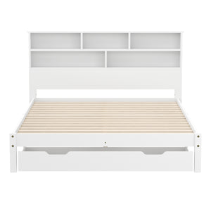 Bett Holz HALIFAX mit Stauraum und Schublade 140 x 200 cm weiss