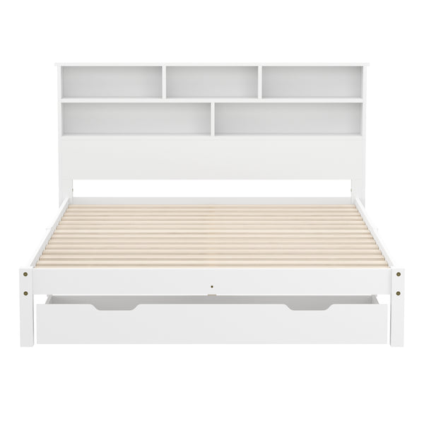 Bett Holz HALIFAX mit Stauraum und Schublade 140 x 200 cm weiss
