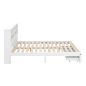 Bett Holz HALIFAX mit Stauraum und Schublade 140 x 200 cm weiss