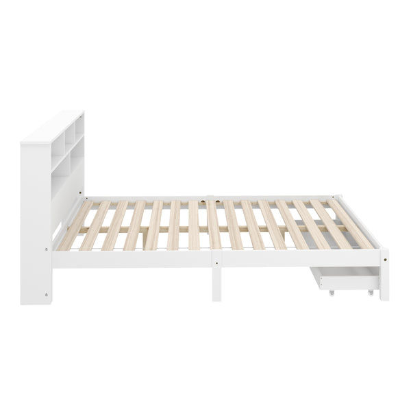 Bett Holz HALIFAX mit Stauraum und Schublade 140 x 200 cm weiss