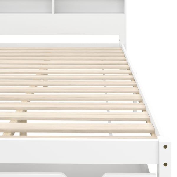 Bett Holz HALIFAX mit Stauraum und Schublade 140 x 200 cm weiss