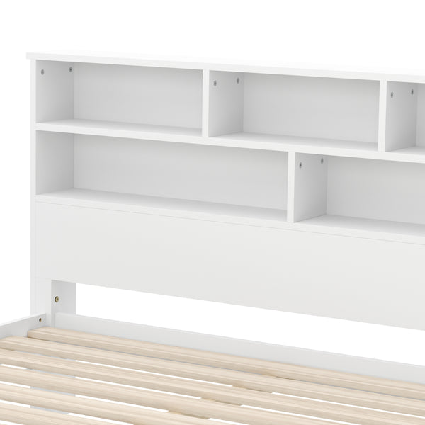 Bett Holz HALIFAX mit Stauraum und Schublade 140 x 200 cm weiss