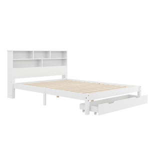 Bett Holz HALIFAX mit Stauraum und Schublade 140 x 200 cm weiss