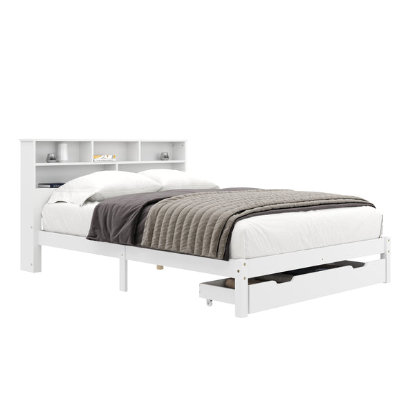 Bett Holz HALIFAX mit Stauraum und Schublade 140 x 200 cm weiss