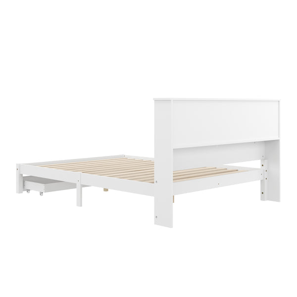 Bett Holz HALIFAX mit Stauraum und Schublade 140 x 200 cm weiss