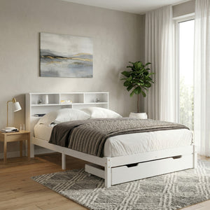 Bett Holz HALIFAX mit Stauraum und Schublade 140 x 200 cm weiss