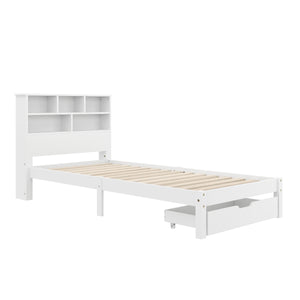 Bett Holz HALIFAX mit Stauraum und Schublade 90 x 200 cm weiss