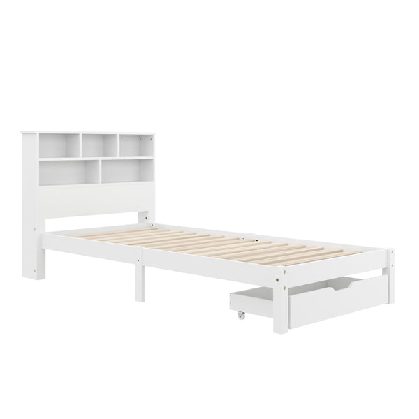 Bett Holz HALIFAX mit Stauraum und Schublade 90 x 200 cm weiss