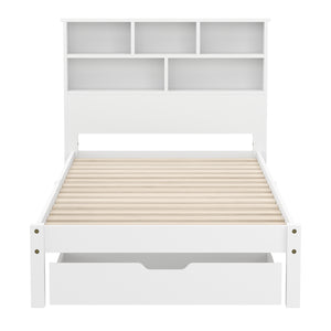 Bett Holz HALIFAX mit Stauraum und Schublade 90 x 200 cm weiss