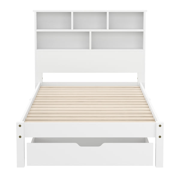 Bett Holz HALIFAX mit Stauraum und Schublade 90 x 200 cm weiss