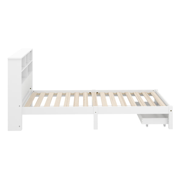 Bett Holz HALIFAX mit Stauraum und Schublade 90 x 200 cm weiss