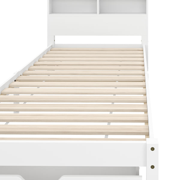 Bett Holz HALIFAX mit Stauraum und Schublade 90 x 200 cm weiss