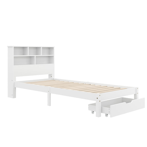Bett Holz HALIFAX mit Stauraum und Schublade 90 x 200 cm weiss