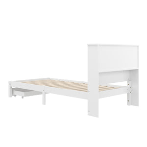 Bett Holz HALIFAX mit Stauraum und Schublade 90 x 200 cm weiss